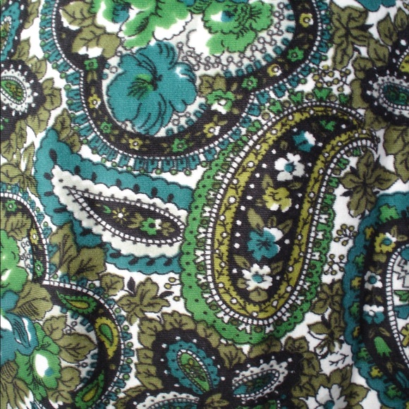 Vintage English Designer GREEN Paisley Print Shirt Dress 34 - Picture 2 of 15